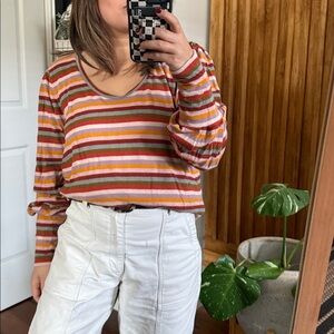 Madewell Multi Color Striped Balloon Sleeve Pullover. XL